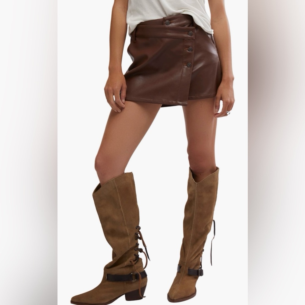 Free People We The Free Brown Wrap Mini Skirt Size 30